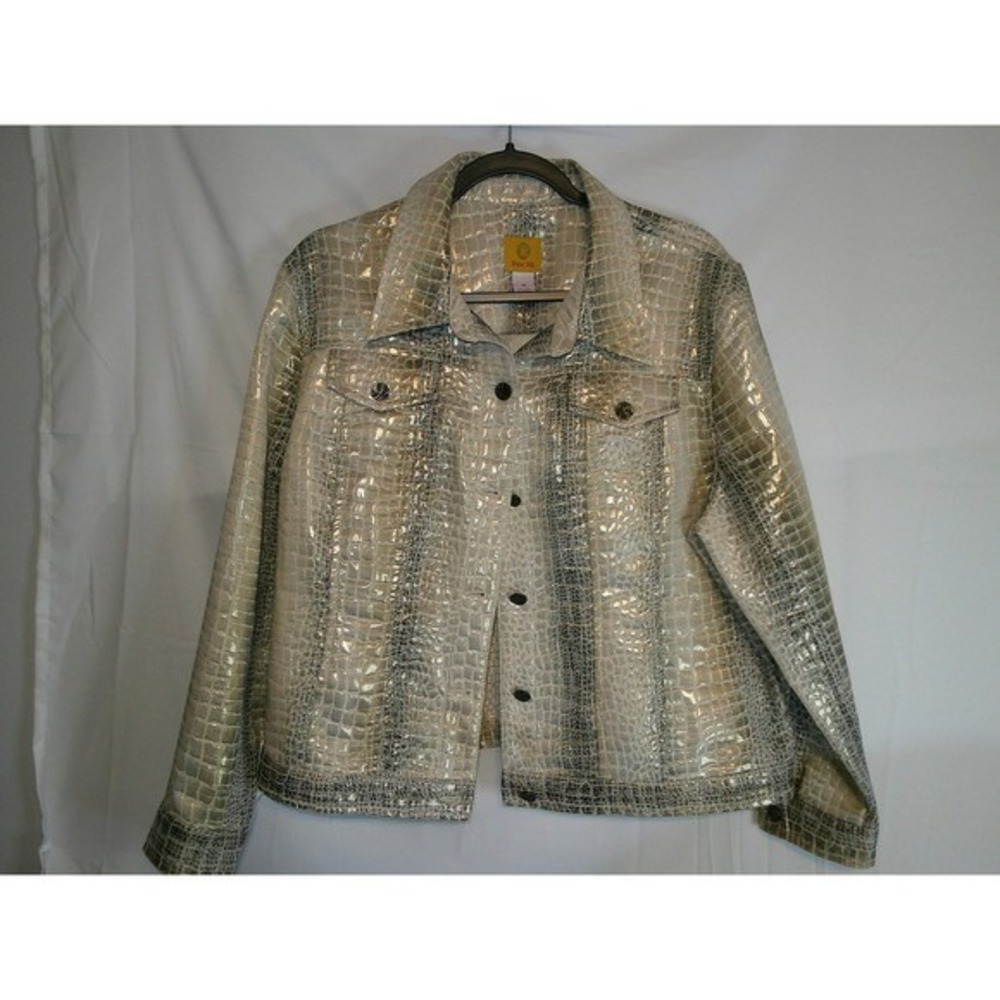 Ruby Rd. Womens‎ Size 18 Metallic Silver Crocodile Print Jacket Christmas